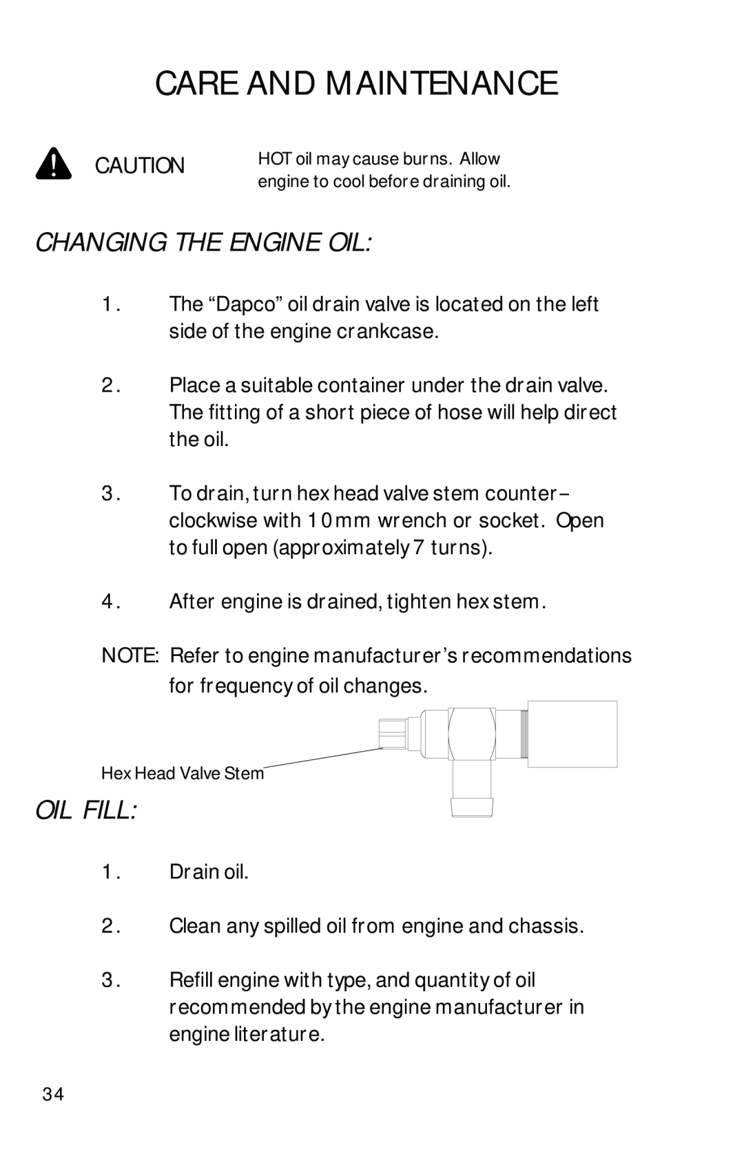 Dixon ZTR 2002 manual Changing The Engine Oil, Oil Fill, Care And Maintenance 