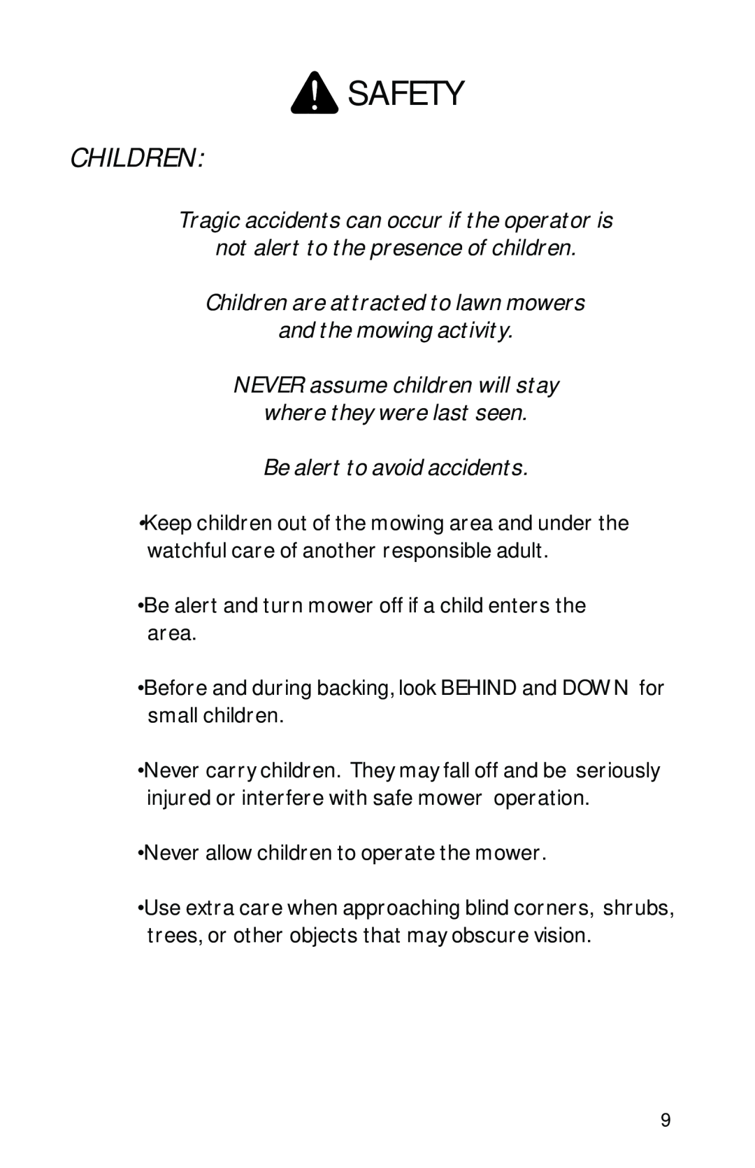 Dixon ZTR 2002 manual Children, Safety 