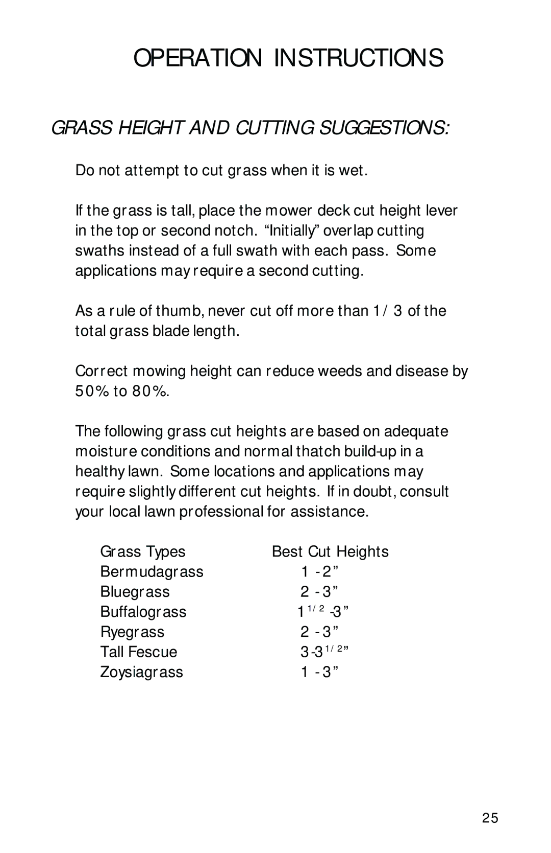 Dixon ZTR 2300 manual Grass Height and Cutting Suggestions 