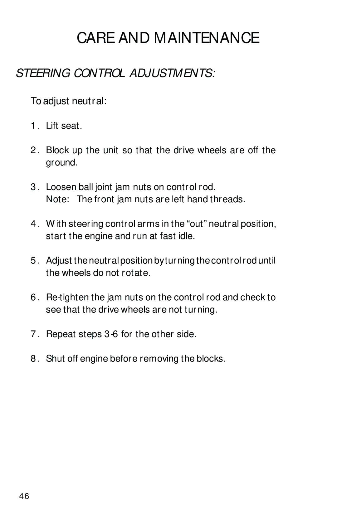 Dixon ZTR 2300 manual Steering Control Adjustments, To adjust neutral 