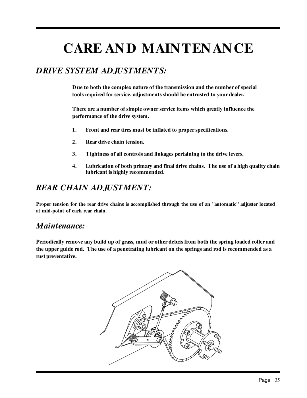 Dixon ZTR 2301 manual Drive System Adjustments, Rear Chain Adjustment 