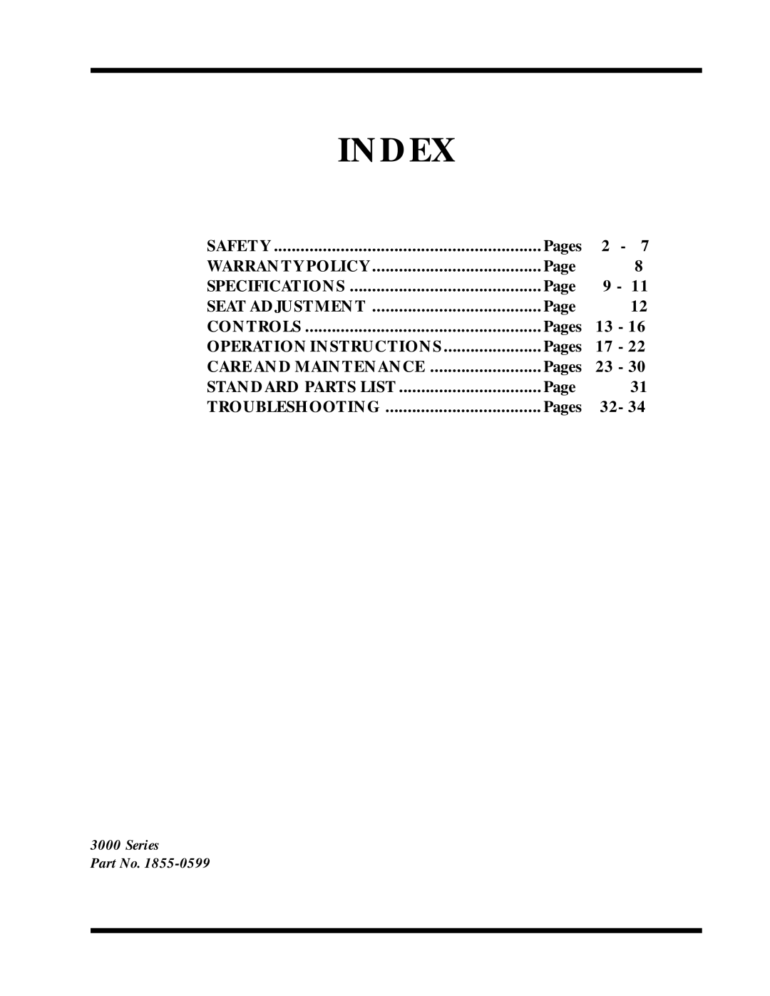 Dixon ZTR 2301 manual Index 