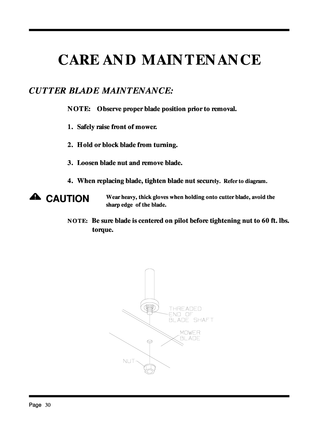 Dixon ZTR 2301 manual Cutter Blade Maintenance, Care And Maintenance 