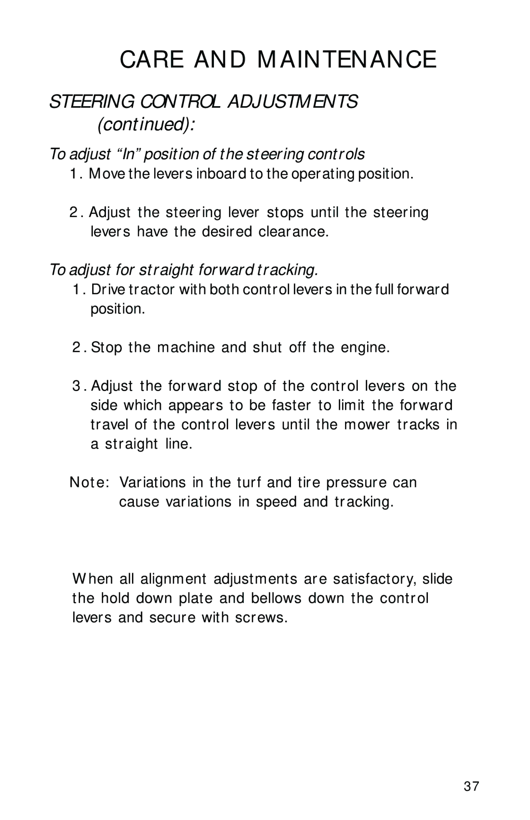 Dixon 12828-0603, ZTR 2700 manual Steering Control Adjustments 