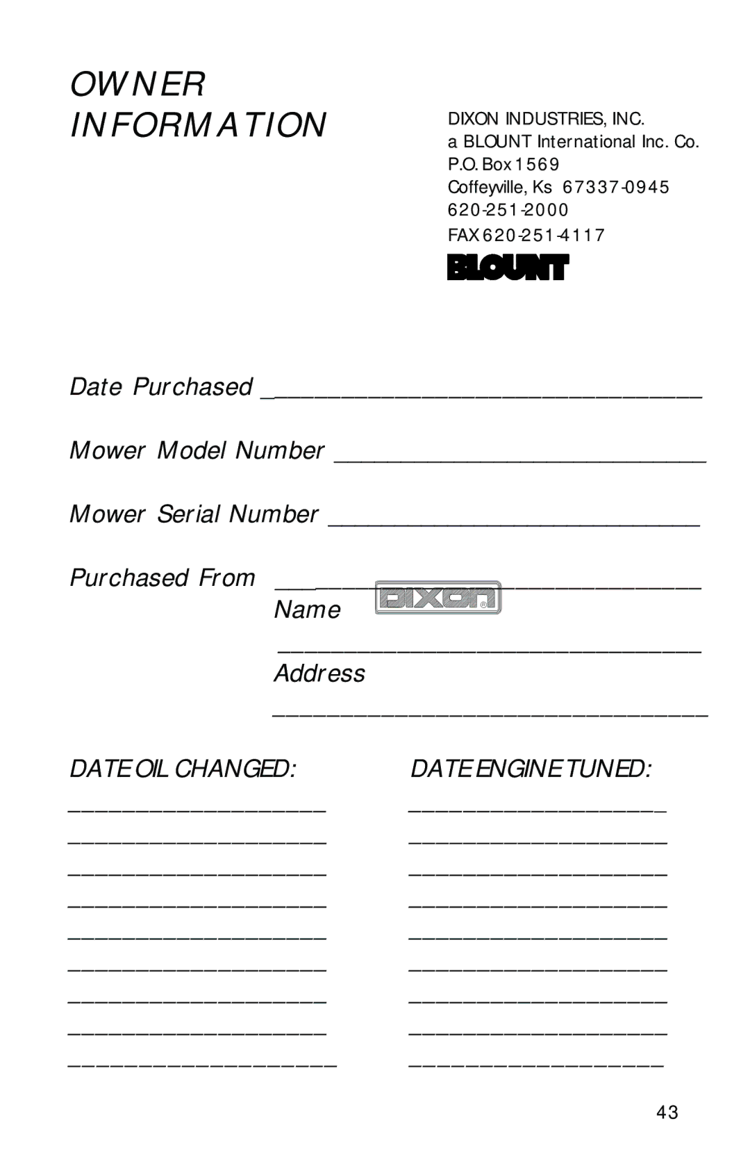 Dixon 12828-0603, ZTR 2700 manual Owner F O R M a T I O N 