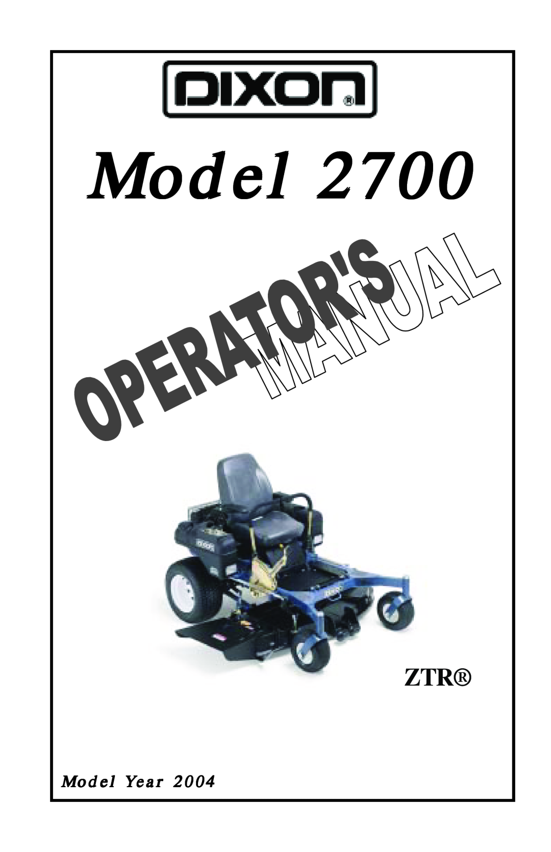 Dixon 12828-0603, ZTR 2700 manual Model Year 