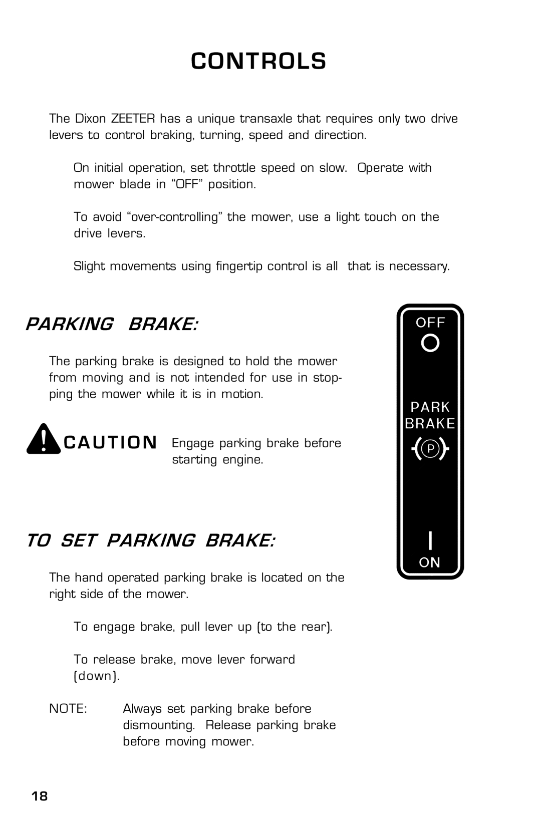 Dixon ZTR 30, 14186-0303 manual To SET Parking Brake 