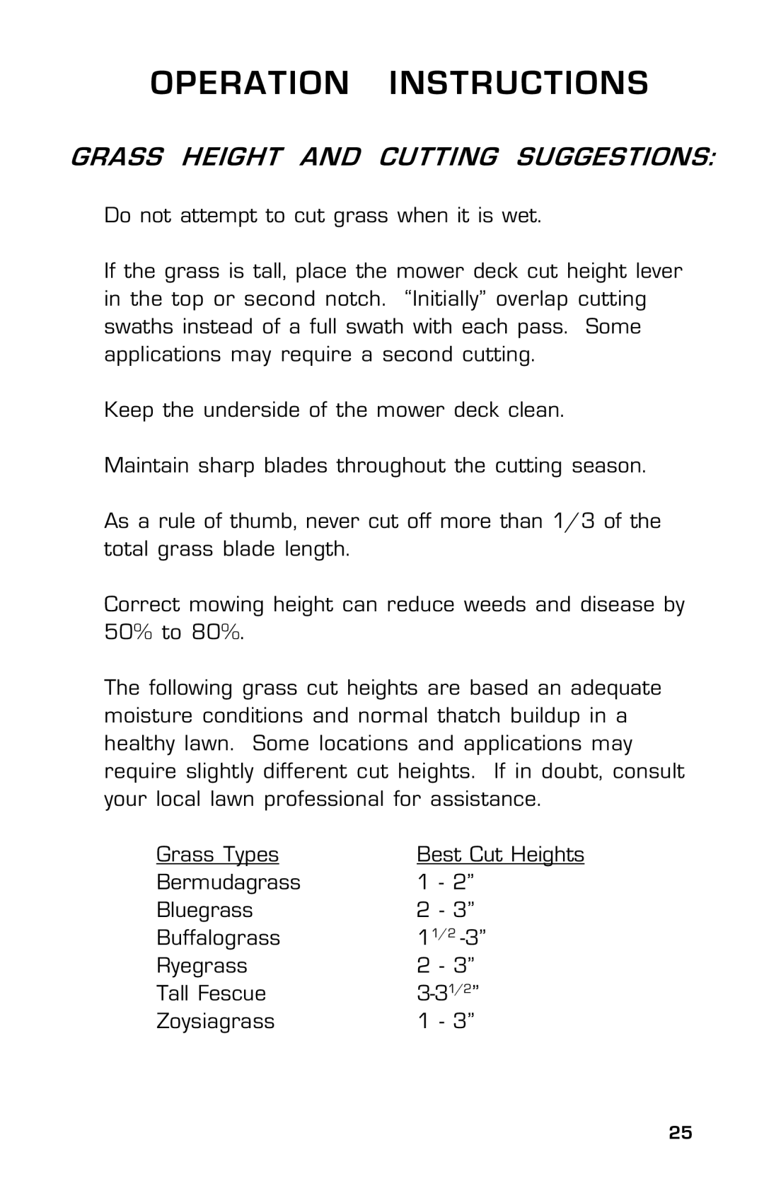 Dixon 14186-0303, ZTR 30 manual Grass Height and Cutting Suggestions 