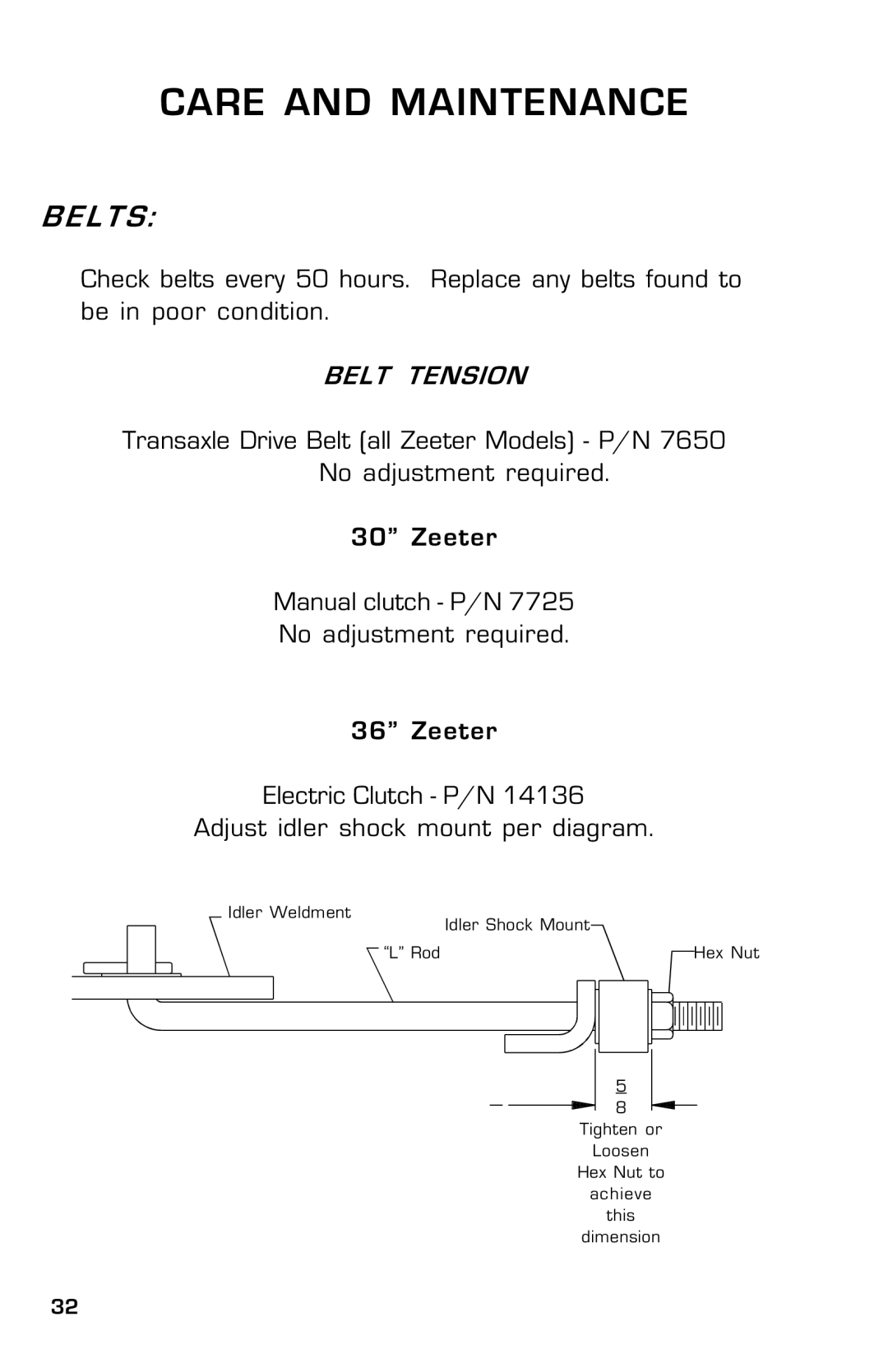 Dixon ZTR 30, 14186-0303 manual L T S, Belt Tension 