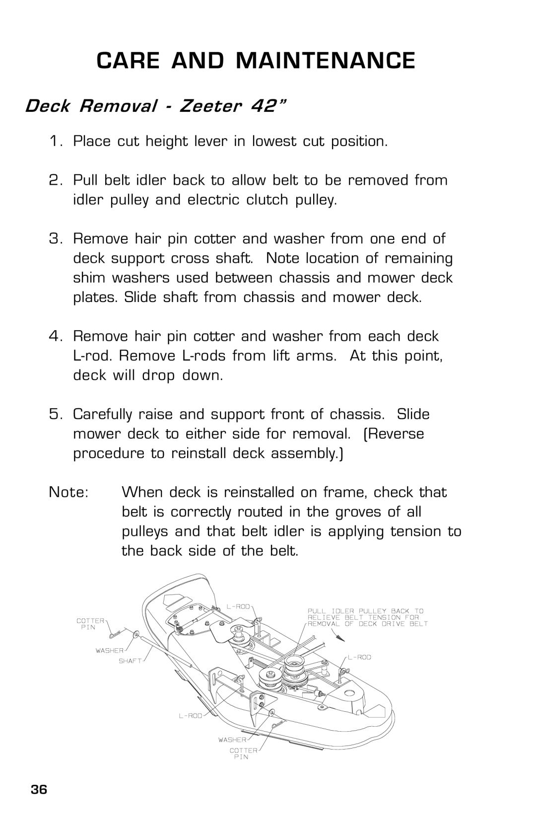 Dixon ZTR 30, 14186-0303 manual Care and Maintenance 