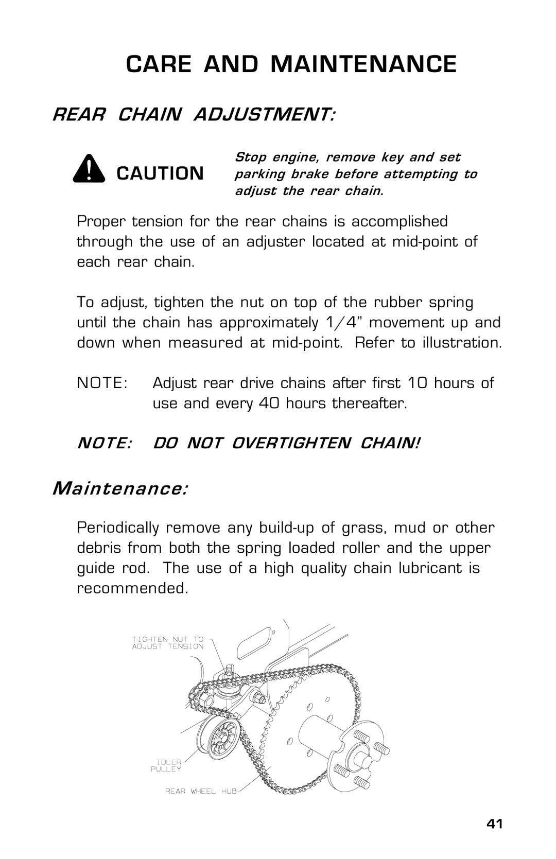 Dixon 14186-0303, ZTR 30 manual Rear Chain Adjustment, Maintenance 