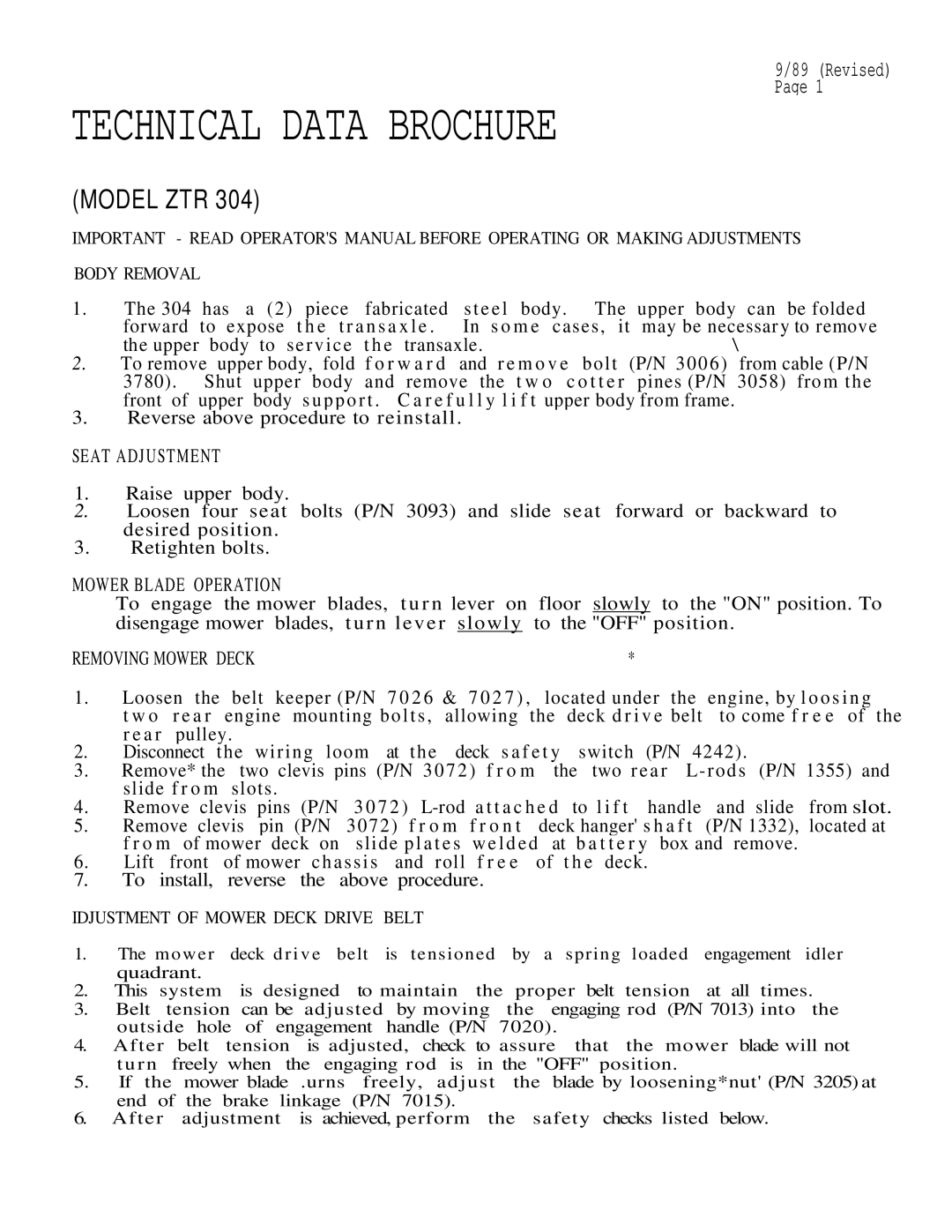 Dixon ZTR 304 brochure Technical Data Brochure 