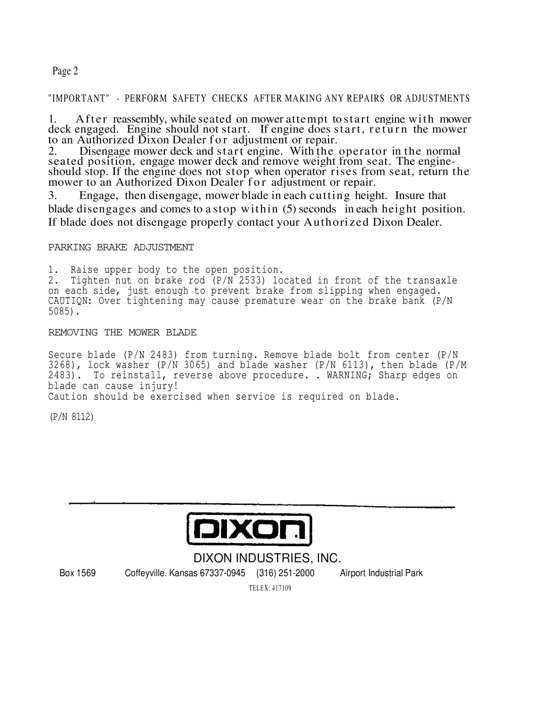 Dixon ZTR 304 brochure Raise upper body to the open position 