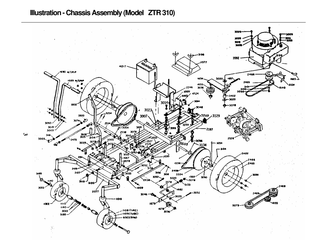 Dixon ZTR 310 brochure Illustration - Chassis Assembly Model ZTR 