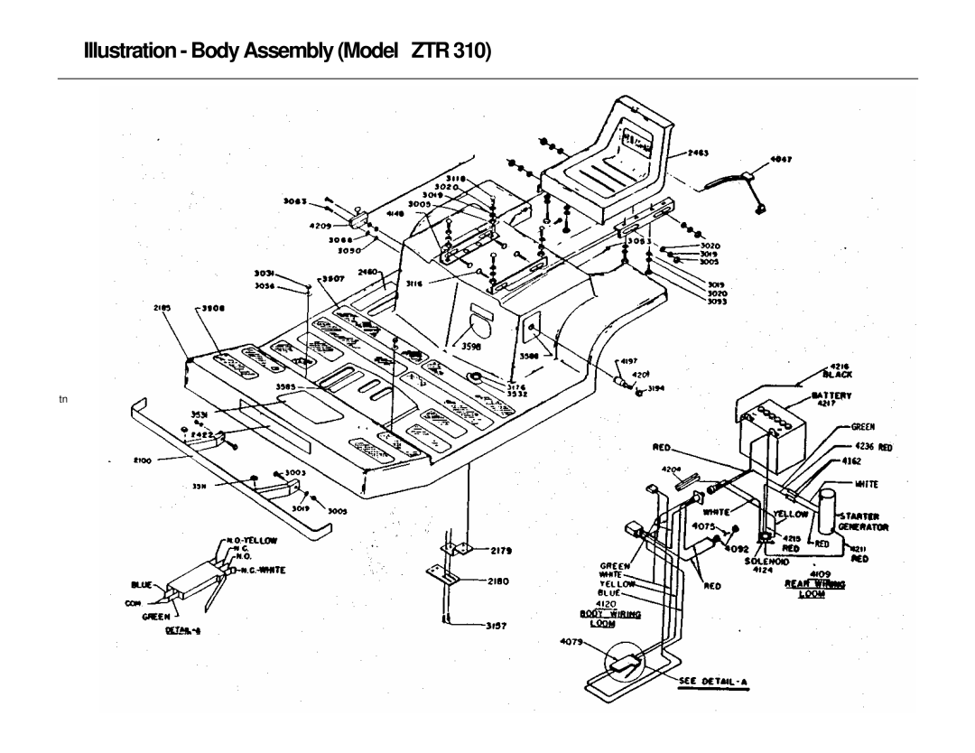 Dixon ZTR 310 brochure Illustration - Body Assembly Model ZTR 