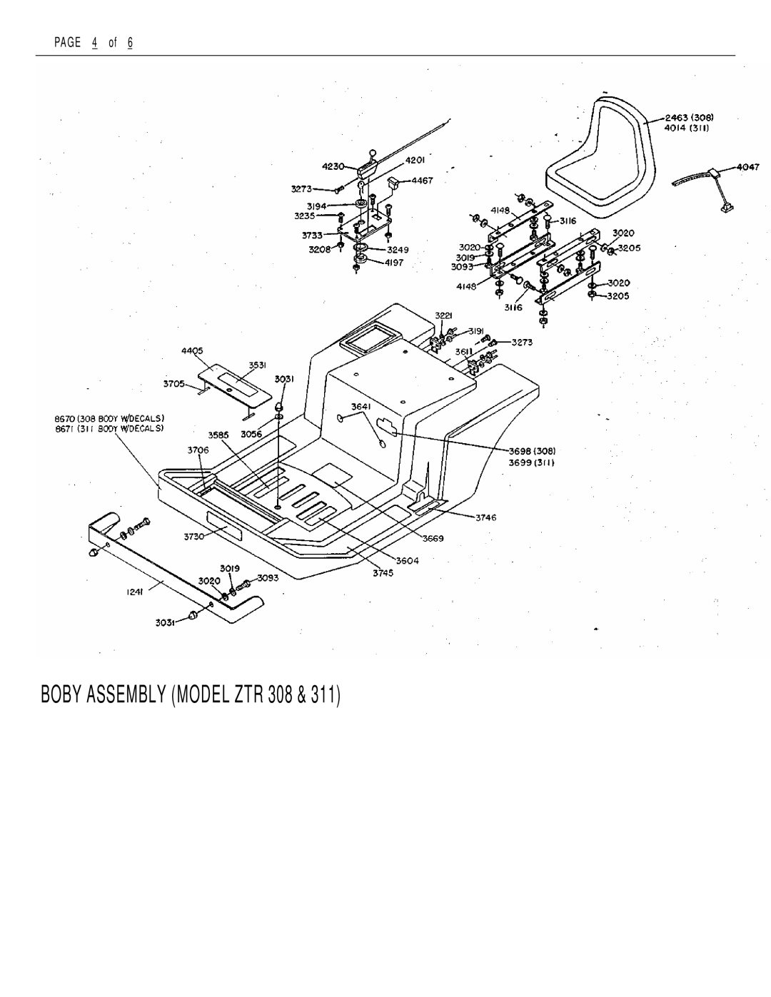 Dixon ZTR 311 brochure Boby Assembly Model ZTR 308 