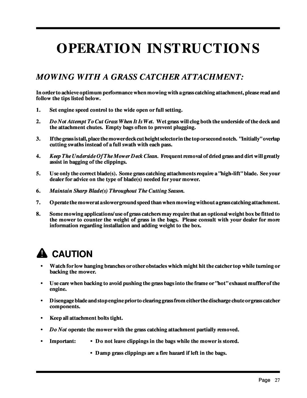 Dixon 6520-1099, ZTR 3303, ZTR 3304, 1855-0599 manual Mowing With A Grass Catcher Attachment, Operation Instructions 