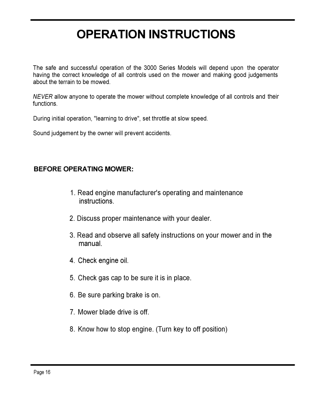 Dixon ZTR 3362 manual Operation Instructions 