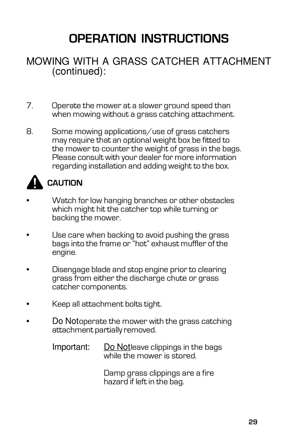 Dixon 13631-0702, ZTR 3363 manual Mowing with a Grass Catcher Attachment 