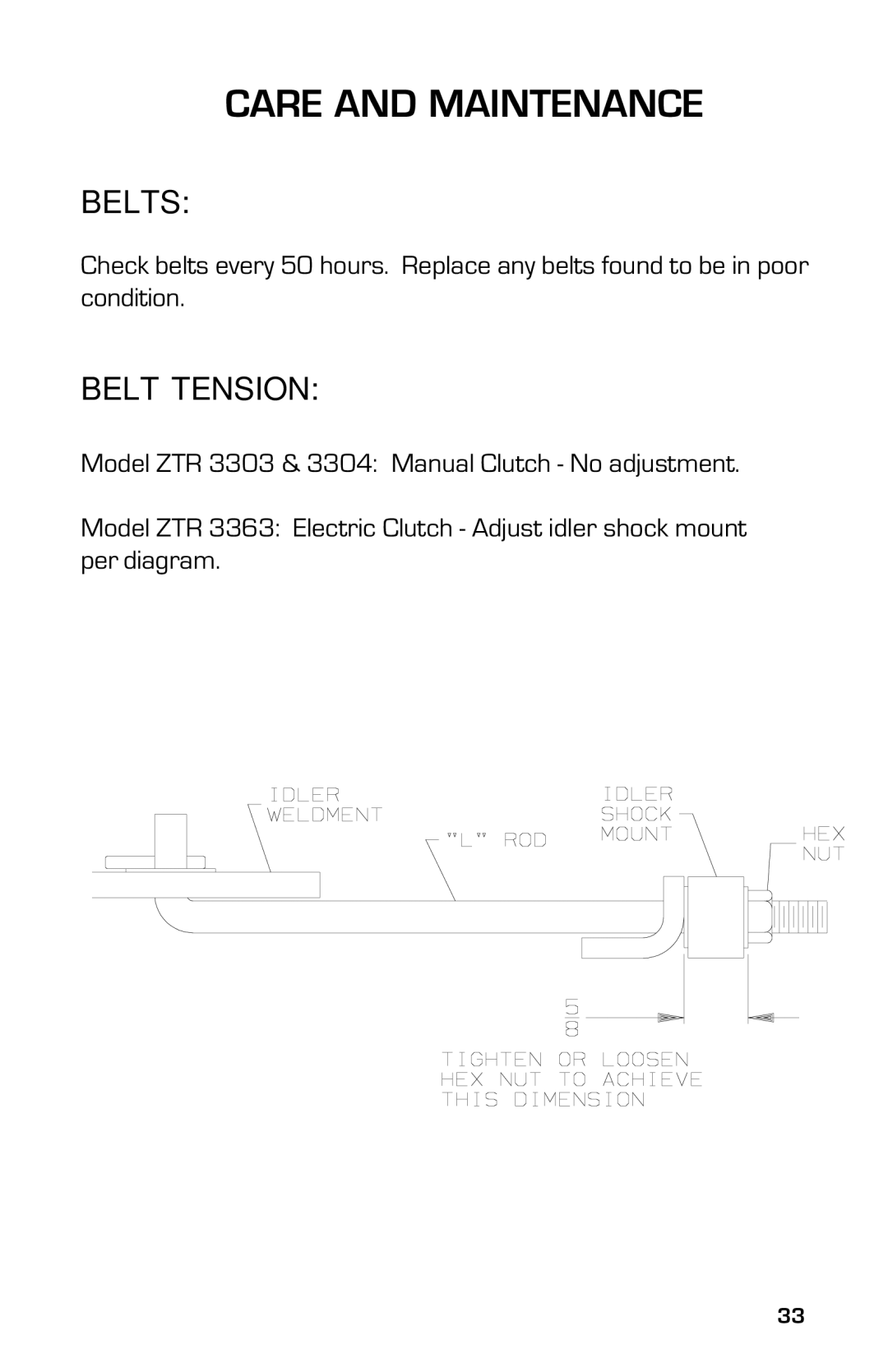 Dixon 13631-0702, ZTR 3363 manual Belts, Belt Tension 