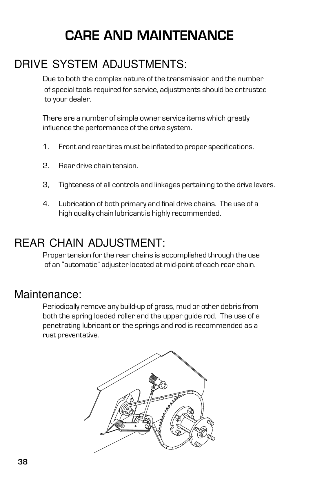 Dixon ZTR 3363, 13631-0702 manual Drive System Adjustments, Rear Chain Adjustment, Maintenance 