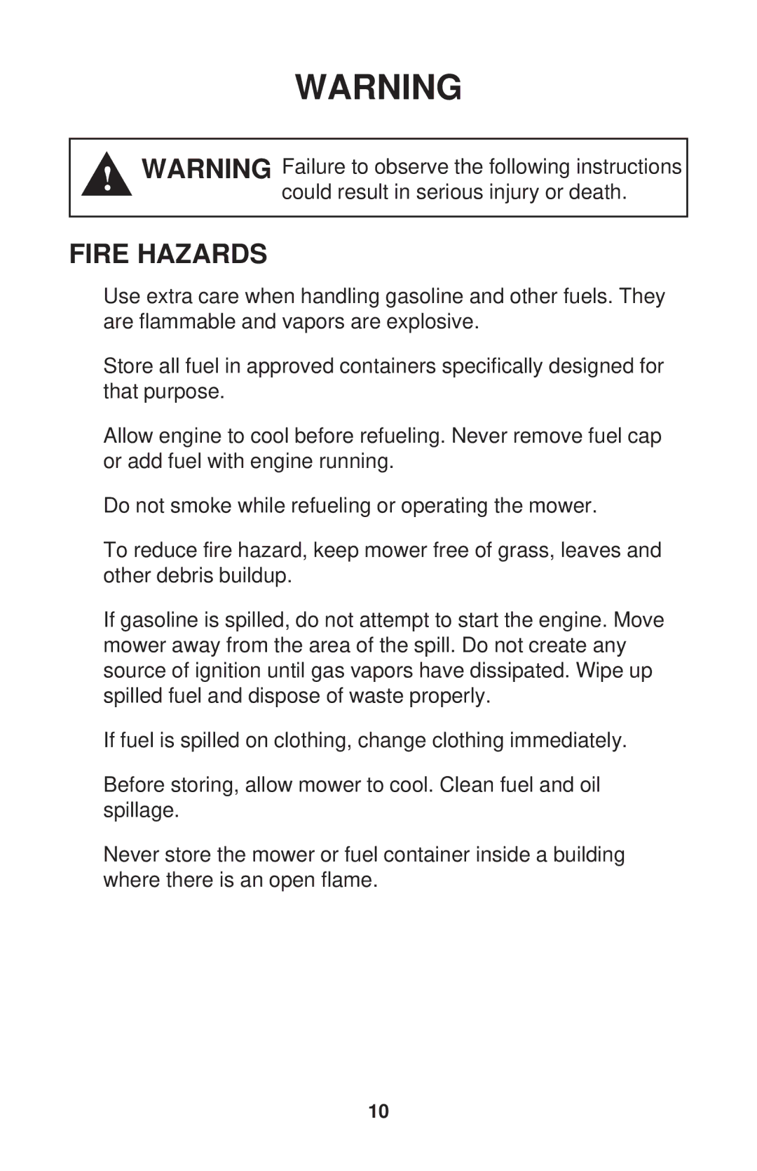 Dixon ZTR 34, ZTR 44, ZTR 34 manual Fire Hazards 