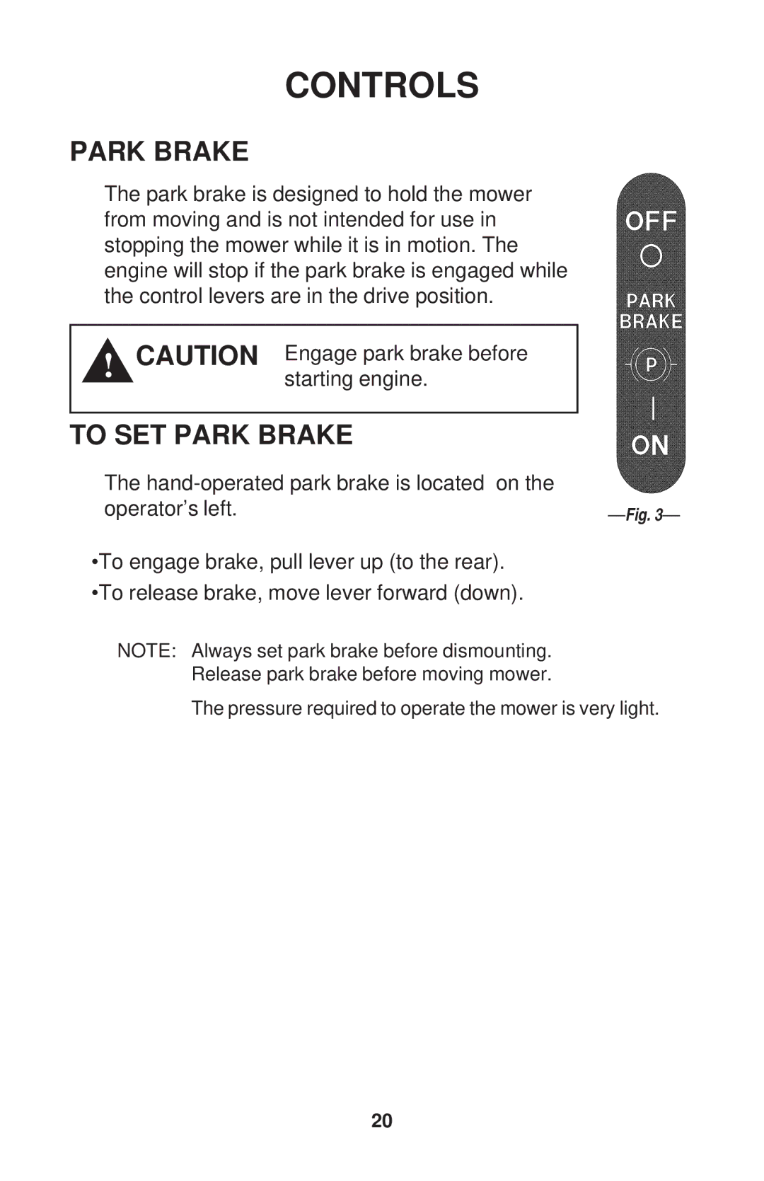 Dixon ZTR 34, ZTR 44, ZTR 34 manual To SET Park Brake 