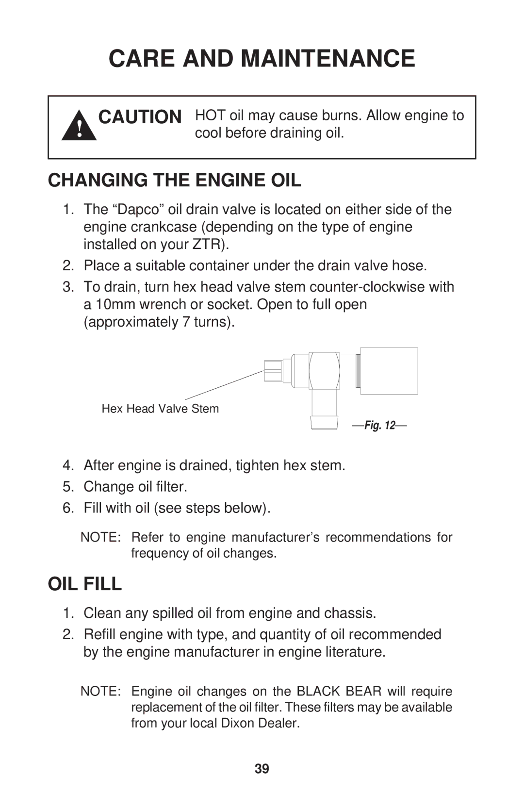 Dixon ZTR 34, ZTR 44, ZTR 34 manual Changing the Engine OIL, OIL Fill 