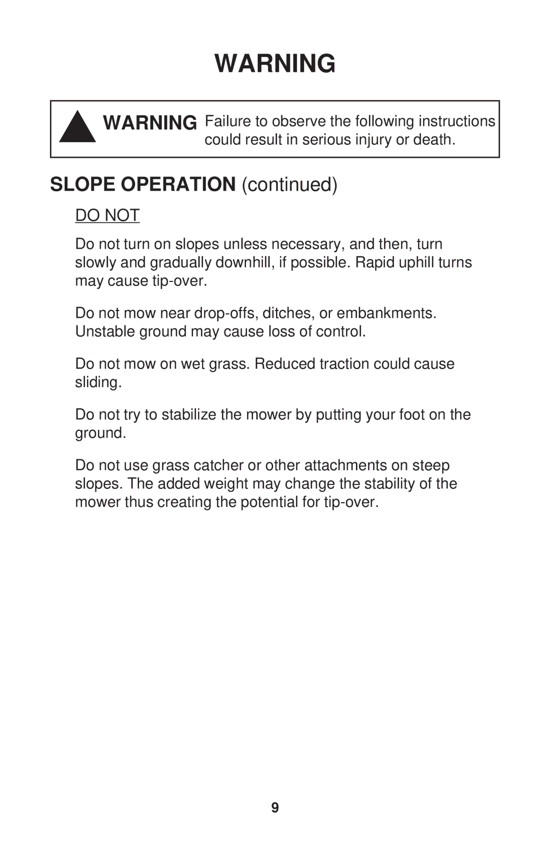 Dixon ZTR 34, ZTR 44, ZTR 34 manual Slope Operation, Do not 