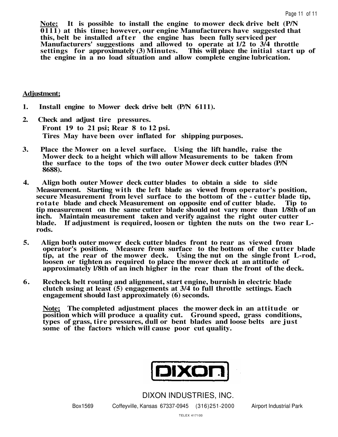 Dixon ZTR 428, ZTR 429 brochure Dixon INDUSTRIES, INC 