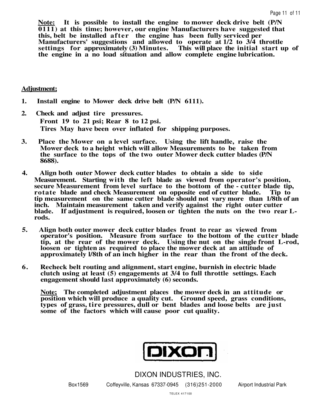 Dixon ZTR 428, ZTR 429 brochure Dixon Industries, Inc 