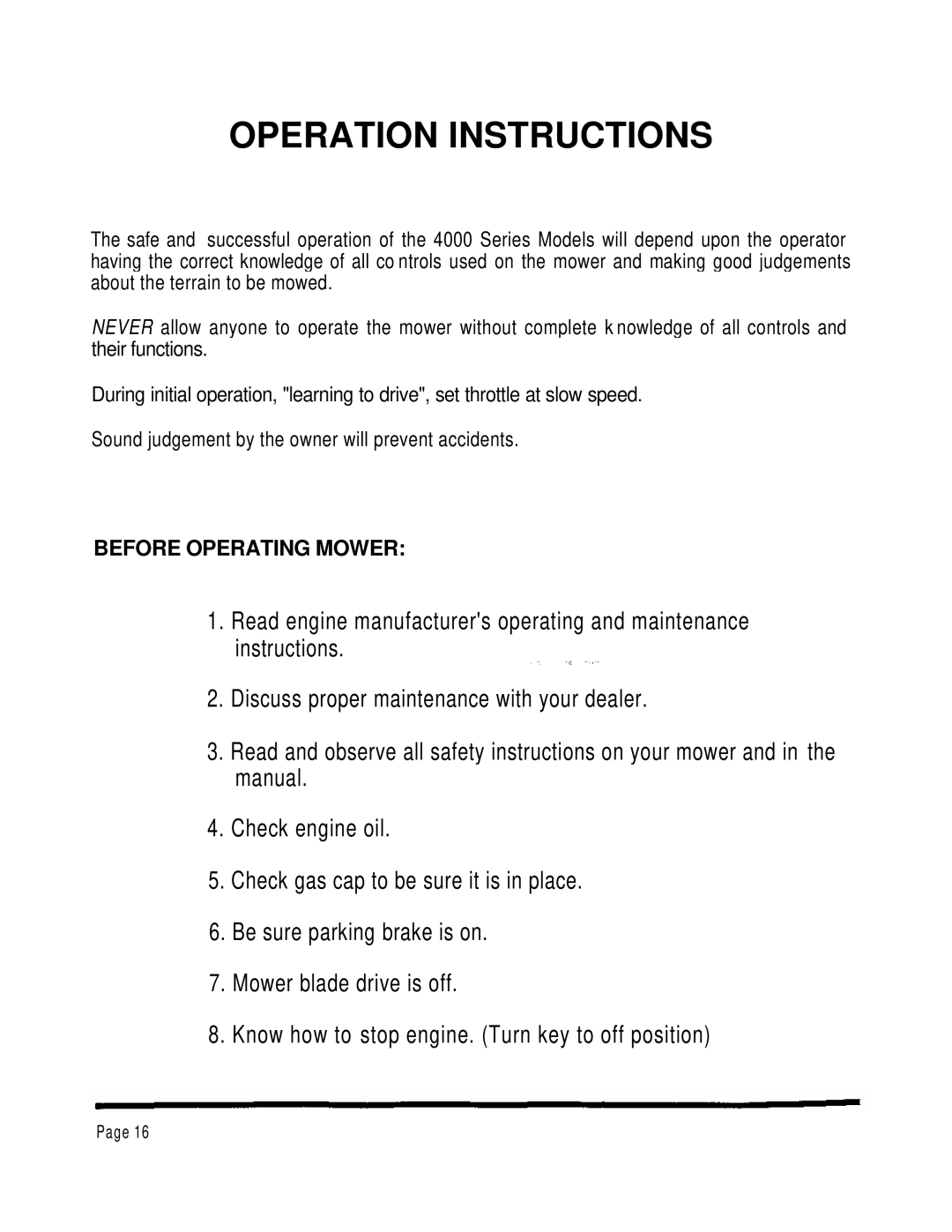 Dixon ZTR 4424 manual Operation Instructions 