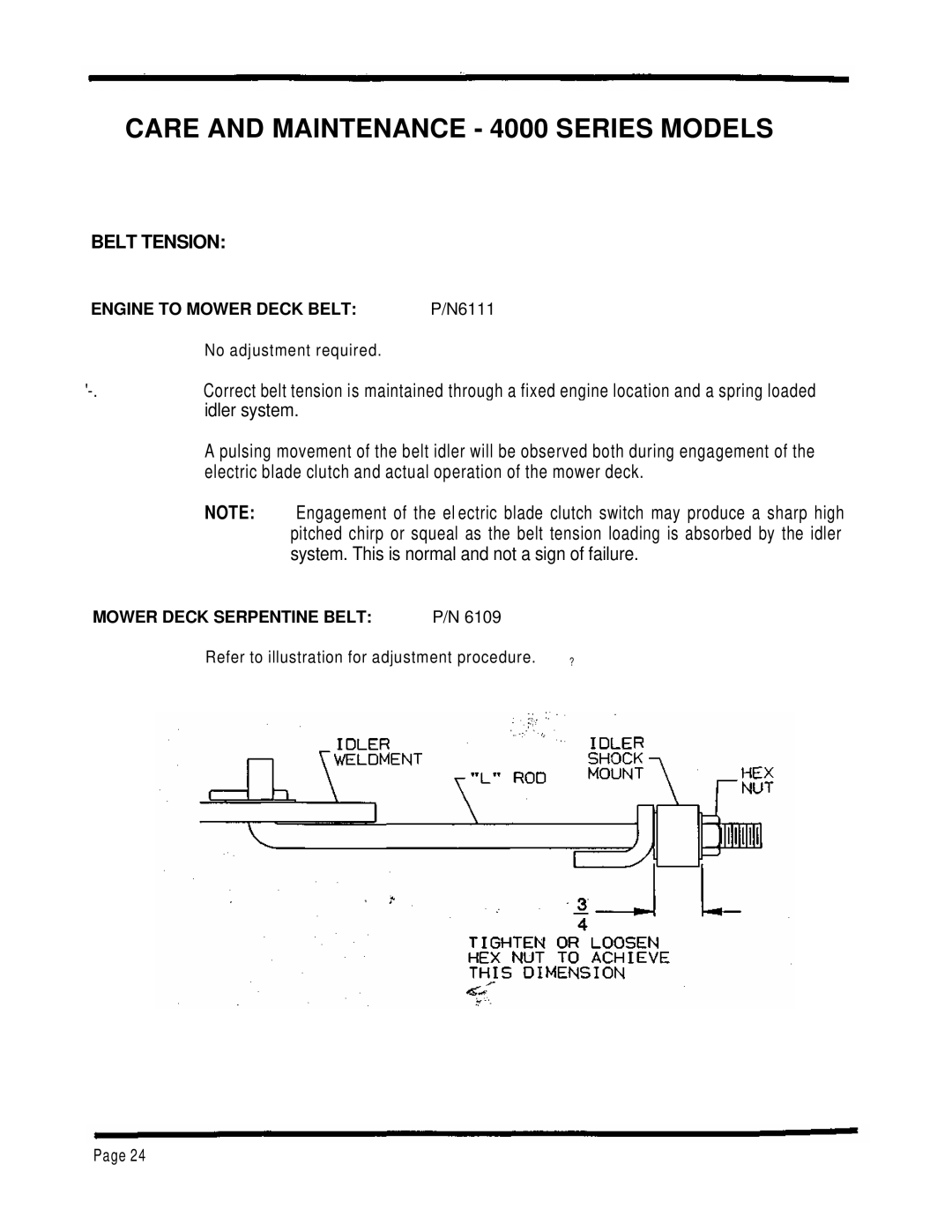 Dixon ZTR 4424 manual Belt Tension 