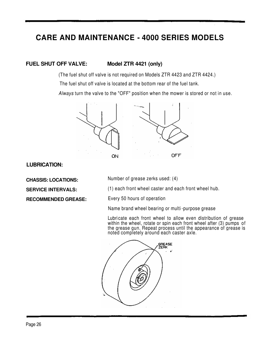 Dixon ZTR 4424 manual Fuel Shut OFF Valve, Lubrication 