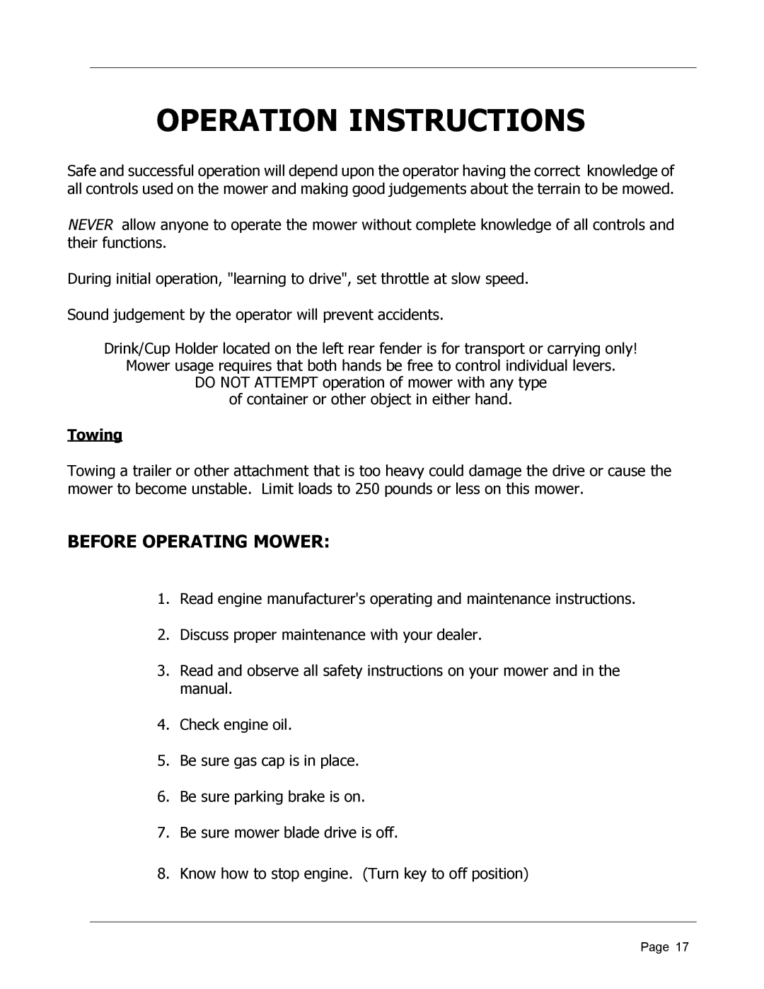 Dixon 8950-598, ZTR 4426 manual Operation Instructions, Before Operating Mower 