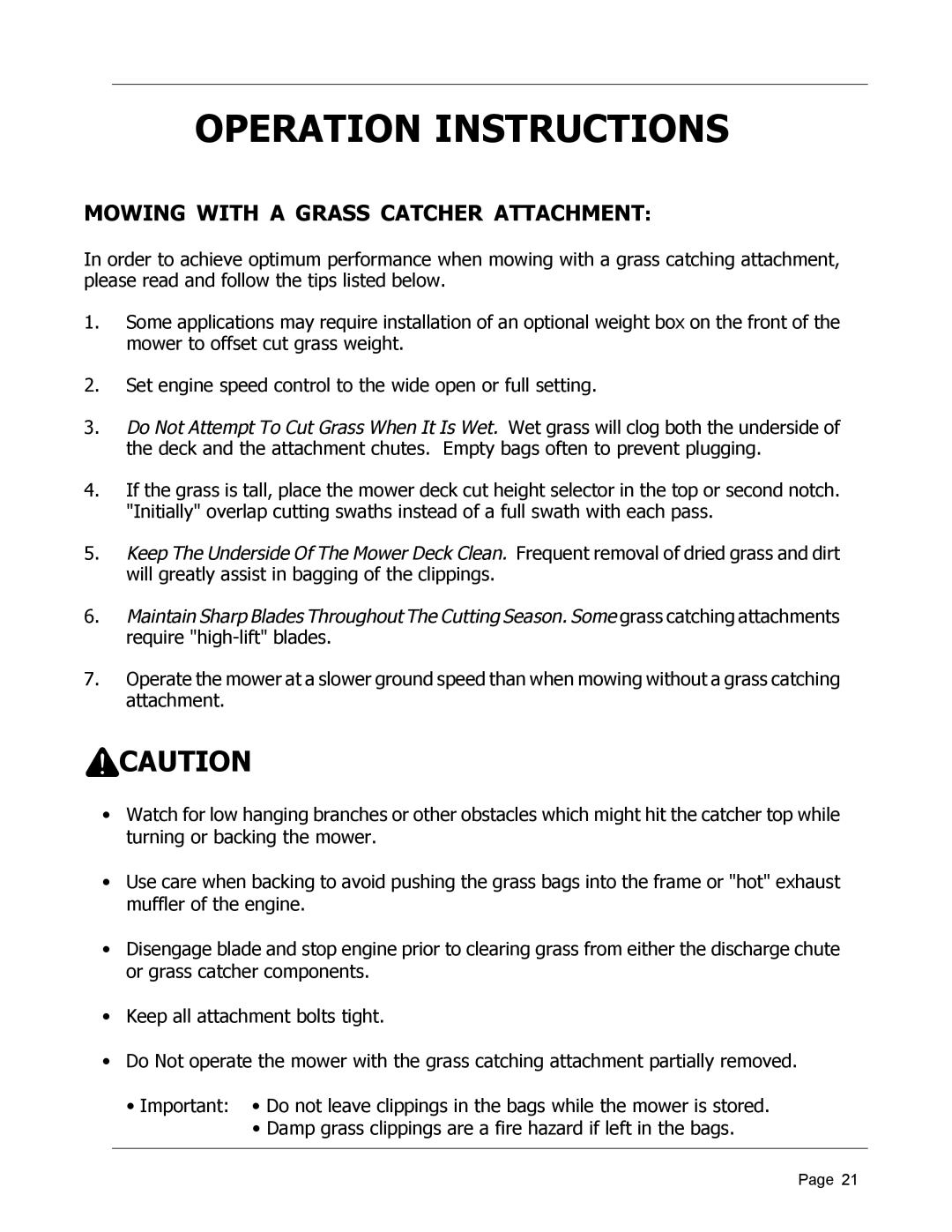 Dixon 8950-598, ZTR 4426 manual Mowing with a Grass Catcher Attachment 