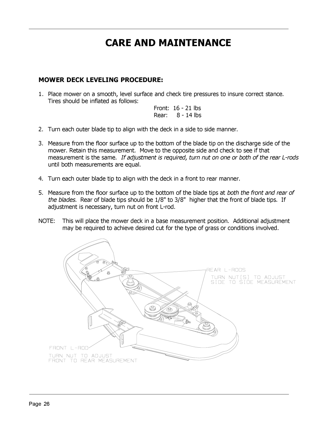 Dixon ZTR 4426, 8950-598 manual Mower Deck Leveling Procedure 