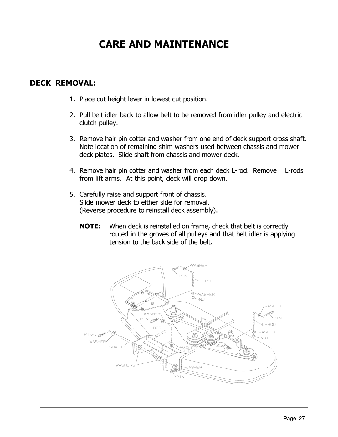 Dixon 8950-598, ZTR 4426 manual Deck Removal 