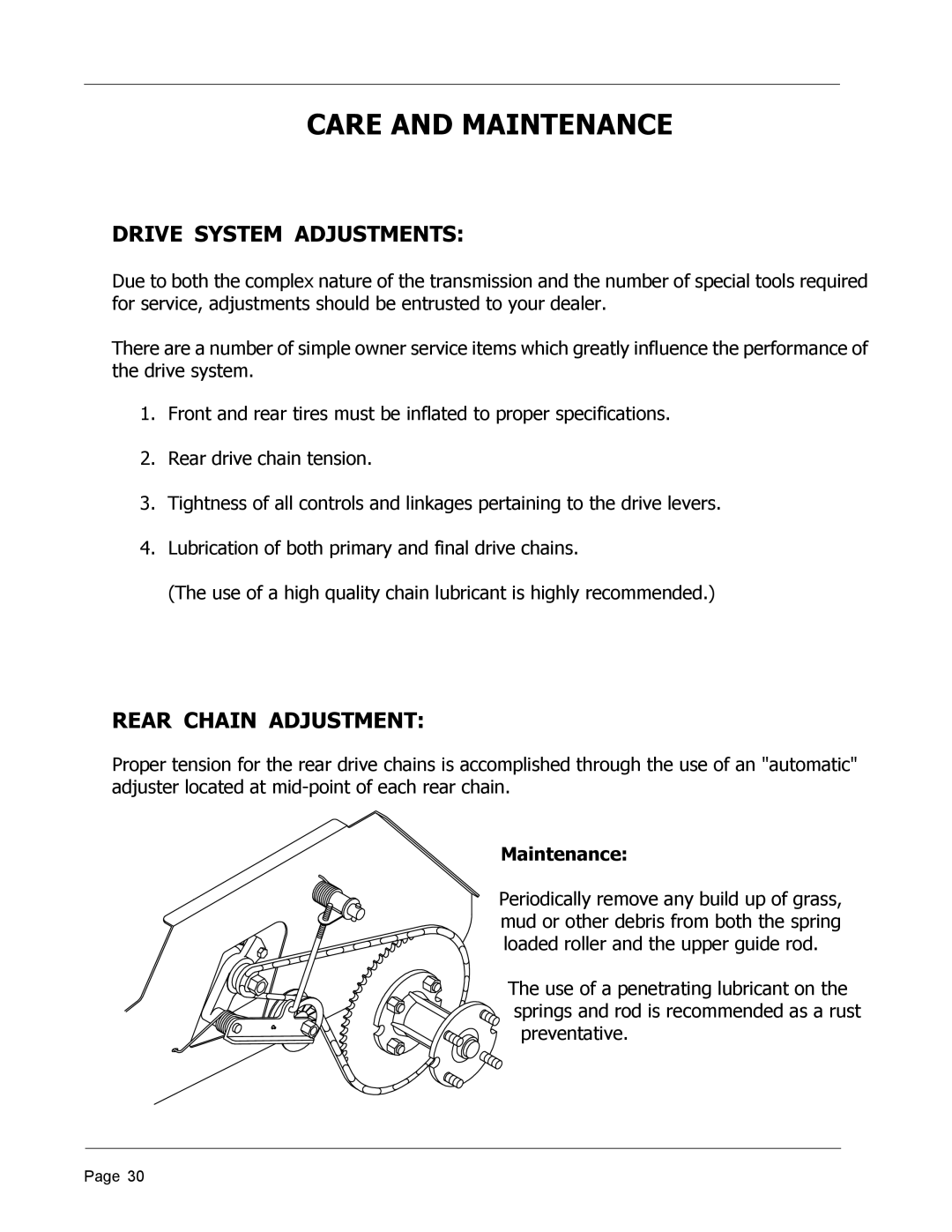 Dixon ZTR 4426, 8950-598 manual Drive System Adjustments, Rear Chain Adjustment 