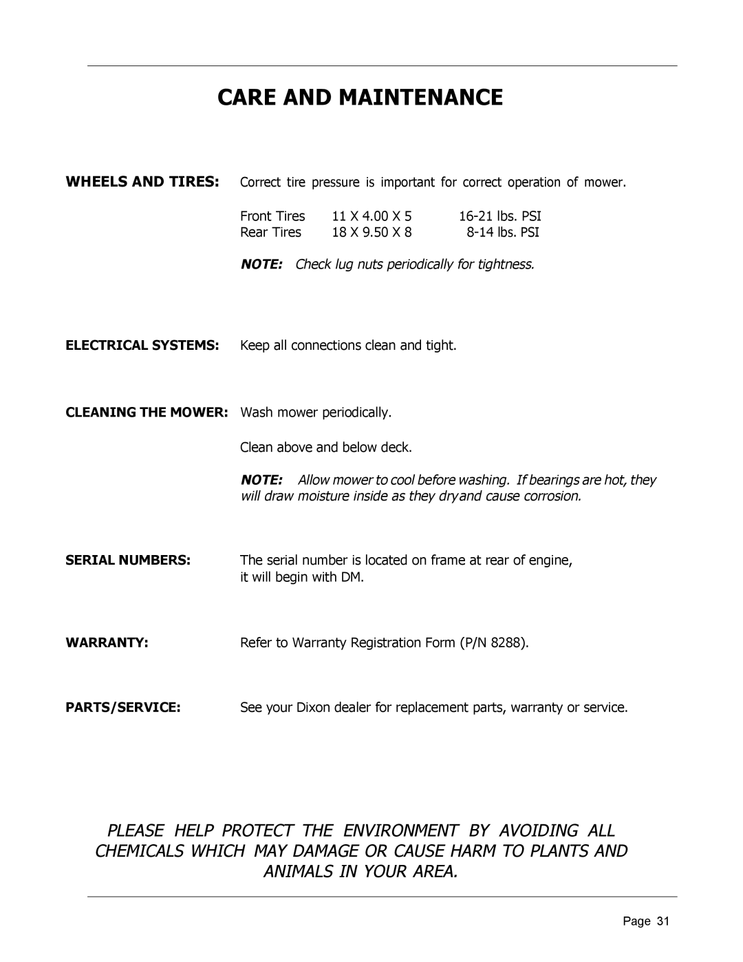 Dixon 8950-598, ZTR 4426 manual 14 lbs. PSI 