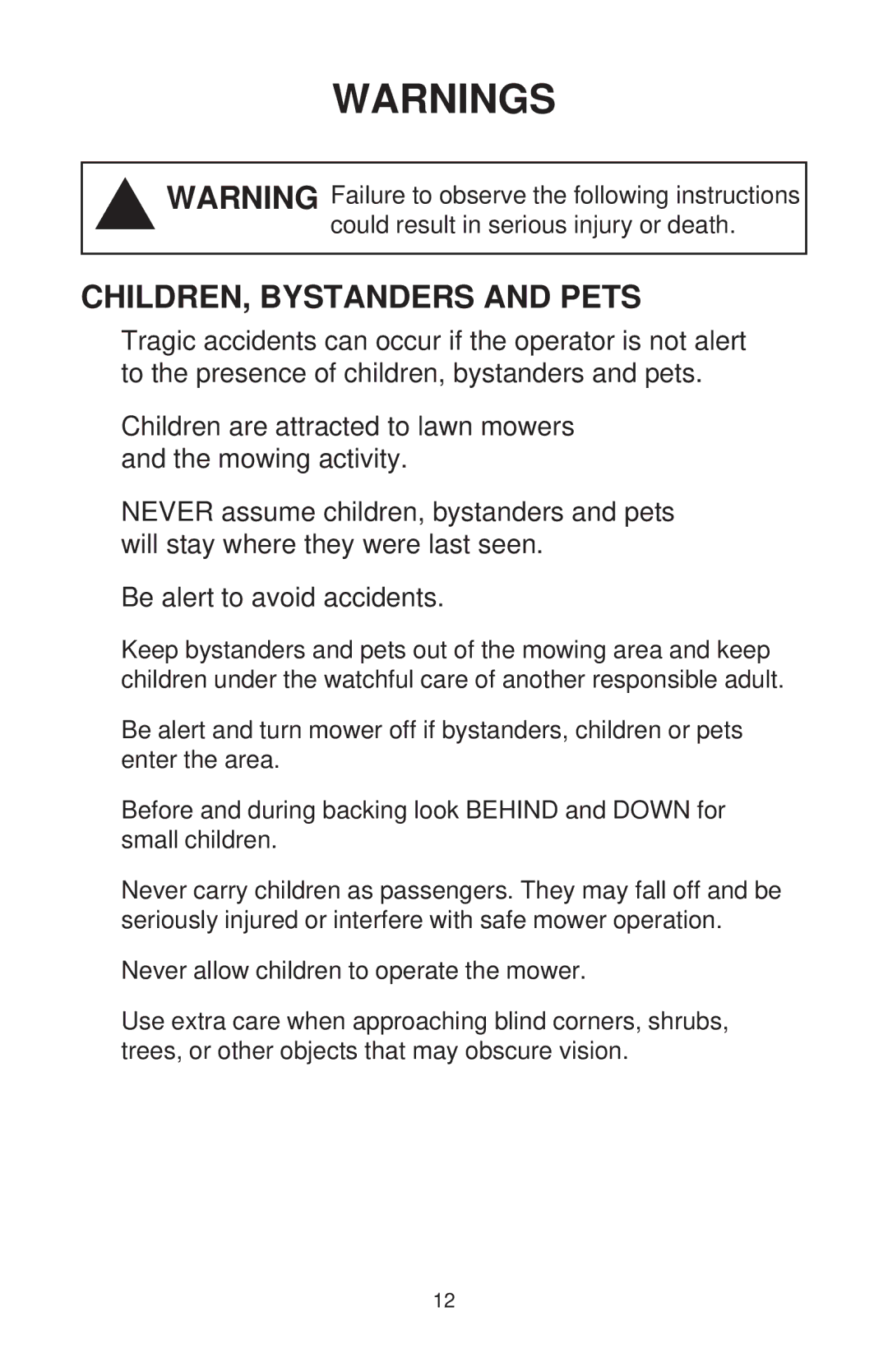 Dixon ZTR 44/968999538 manual CHILDREN, Bystanders and Pets 