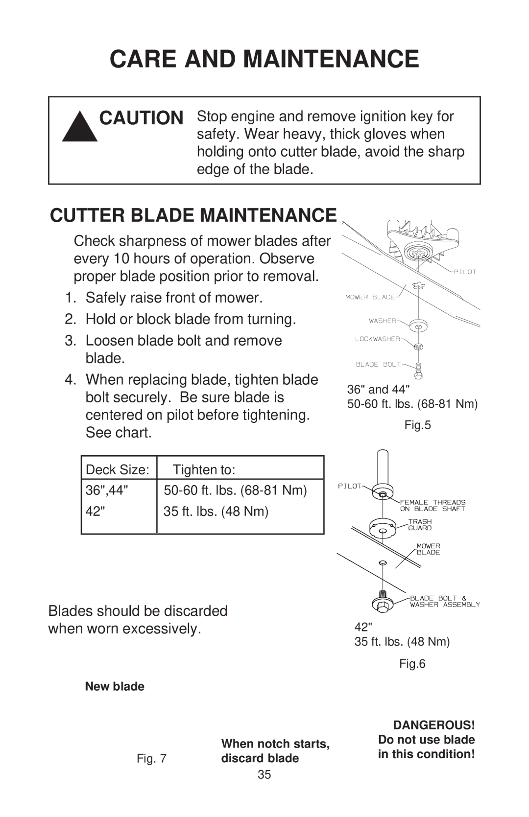 Dixon ZTR 44/968999538 manual Cutter Blade Maintenance 