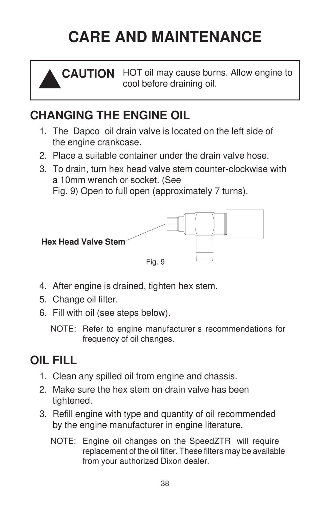 Dixon ZTR 44/968999538 manual Changing the Engine OIL, OIL Fill 