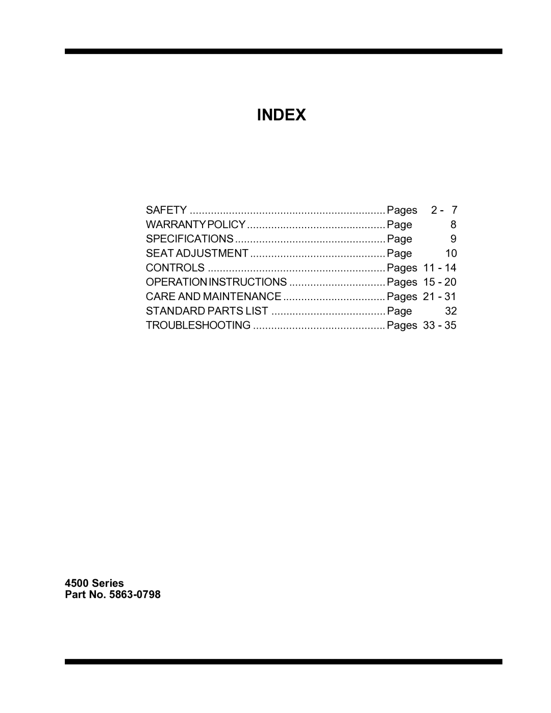 Dixon ZTR 4516K, ZTR 4515B manual Index 