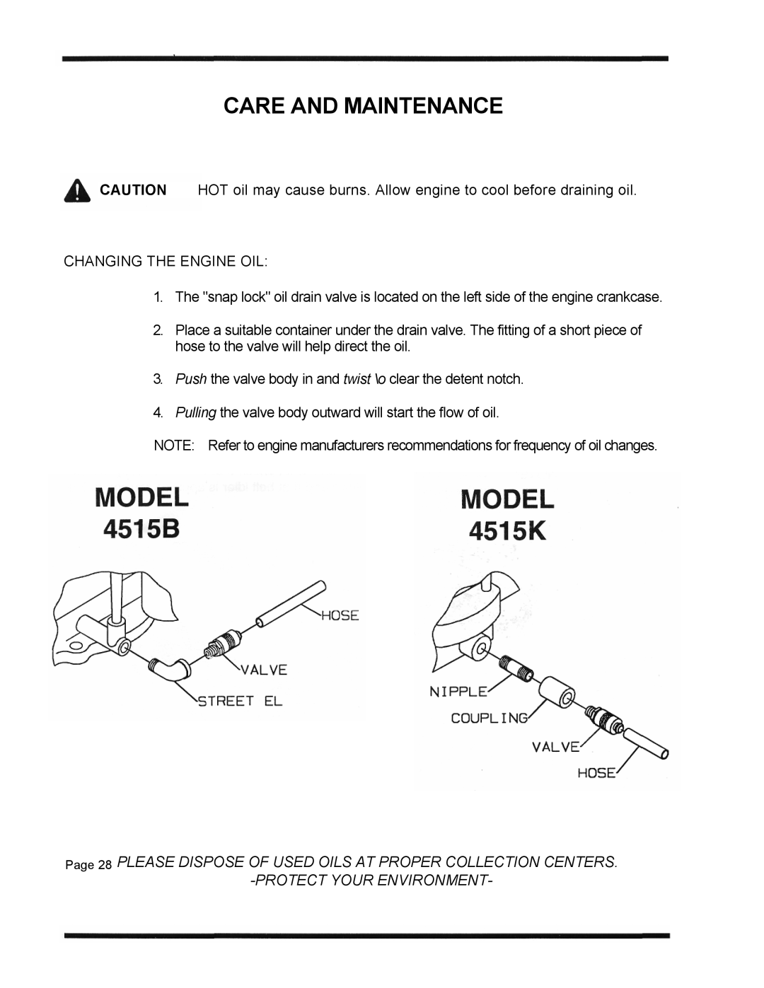 Dixon 1998, ZTR 4515K manual Changing the Engine OIL 