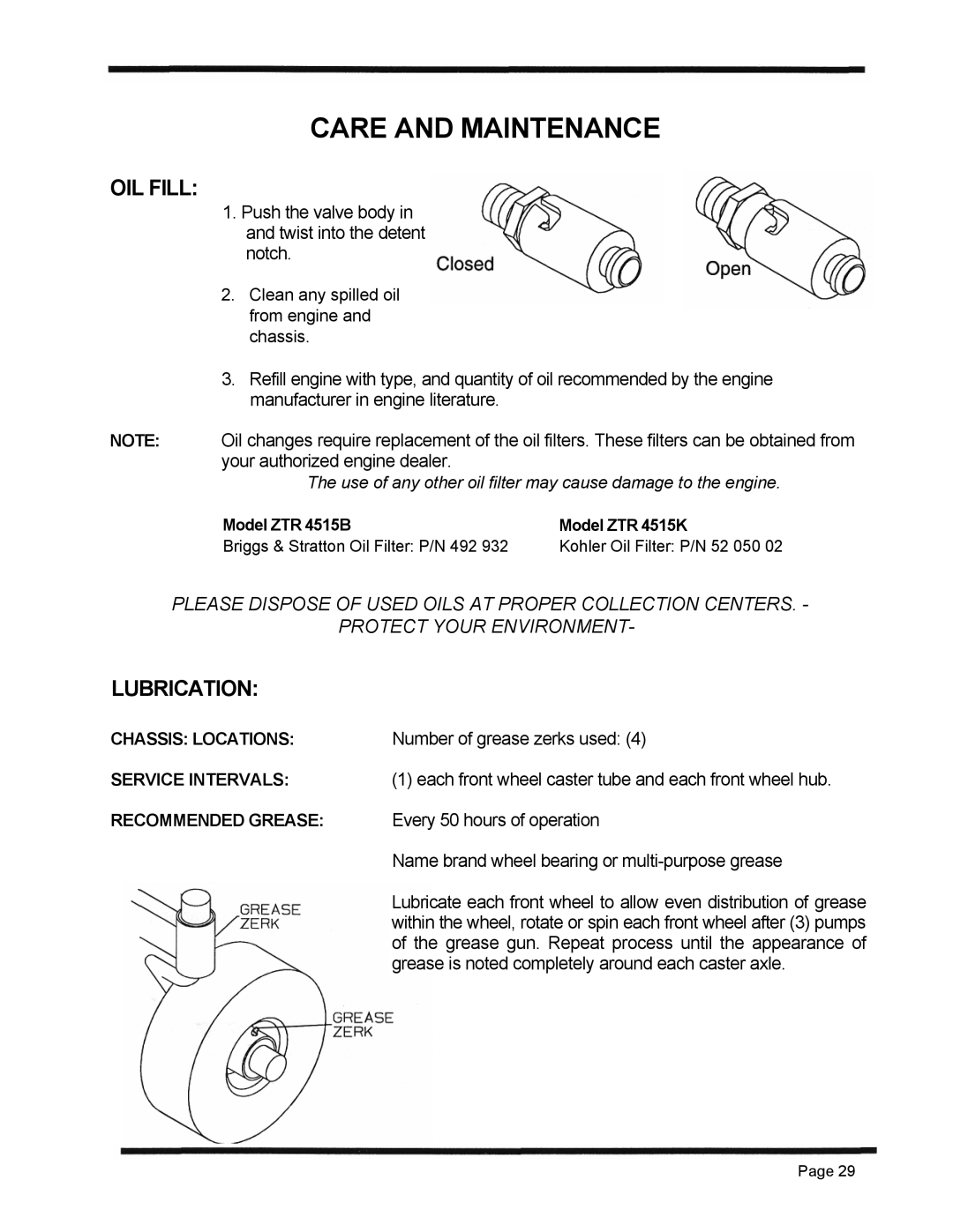 Dixon ZTR 4515K, 1998 manual Chassis Locations, Service Intervals, Recommended Grease 