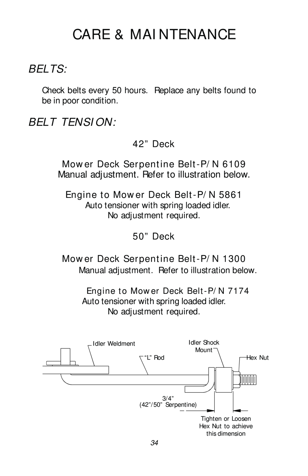 Dixon ZTR 4518, ZTR 4516, ZTR 4515 Belts, Belt Tension, Care & Maintenance, 42” Deck, Engine to Mower Deck Belt-P/N5861 