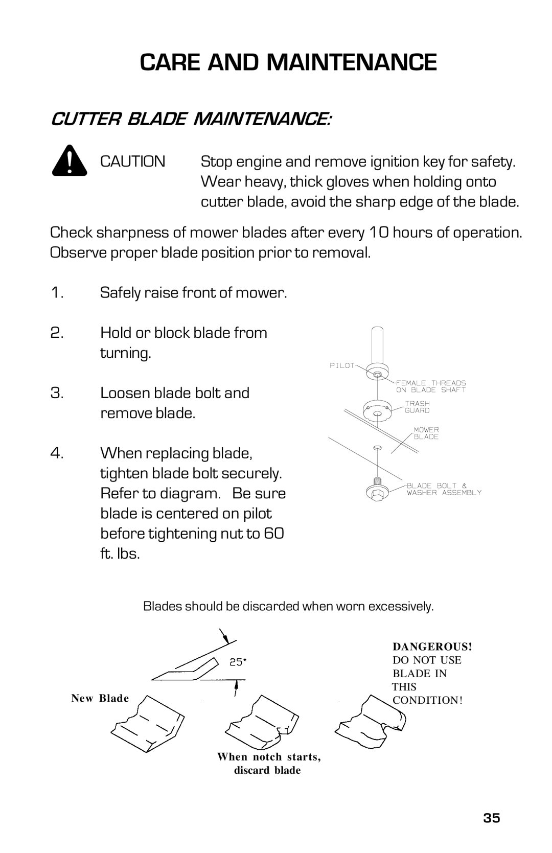 Dixon ZTR 5004, ZTR 5005 manual Cutter Blade Maintenance 