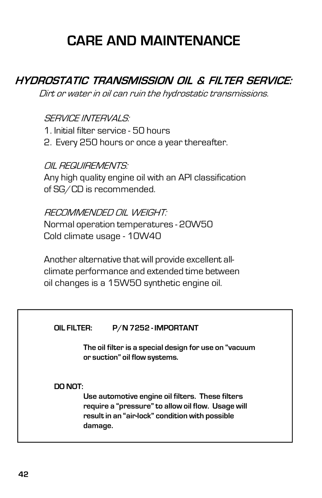 Dixon ZTR 5005, ZTR 5004 manual Service Intervals, OIL Requirements, Recommended OIL Weight 