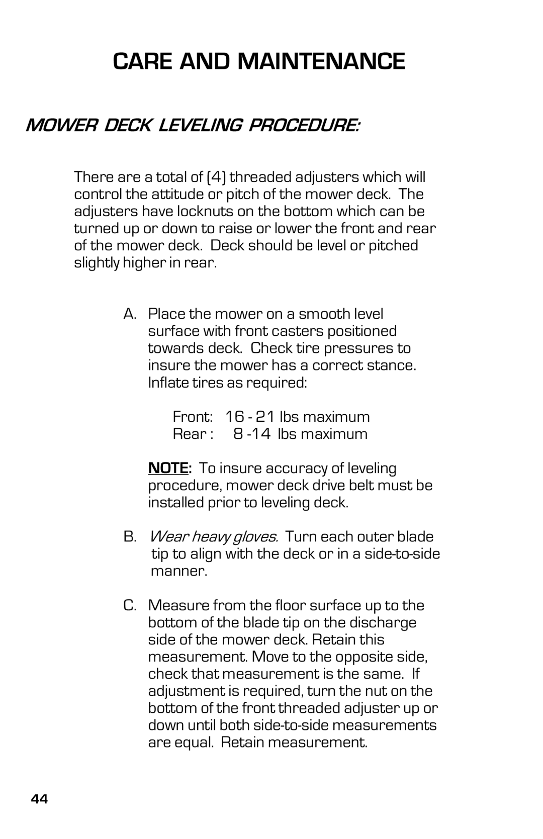 Dixon ZTR 5005, ZTR 5004 manual Mower Deck Leveling Procedure 